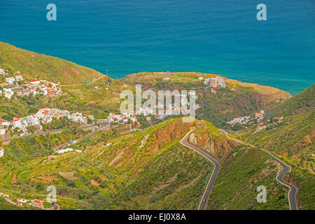 Anaga, Atlantico costa atlantica, esterno, Barranco, montagna, villaggio di montagna, montagne, pendio di montagna, montuoso, Canarias, Foto Stock