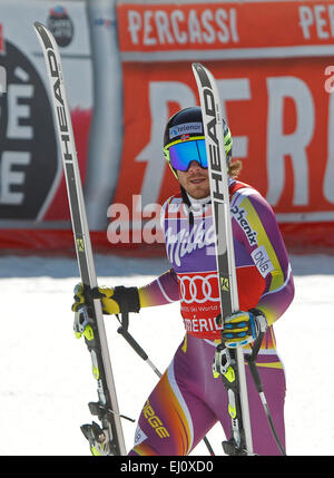 Méribel, Francia. Xix marzo, 2015. Kjetil Jansrud reagisce nella finish area della FIS Coppa del Mondo di sci alpino maschile di Super-G gara su Marzo 19, 2015 a Méribel, Francia. (Foto di Mitchell Gunn/ESPA/Alamy Live News) Foto Stock