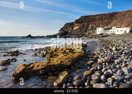 El Puertito de los Molinos, Spagna, Europa, isole canarie Fuerteventura, costa, house, casa, ristorante, rock, Cliff, pietre Foto Stock