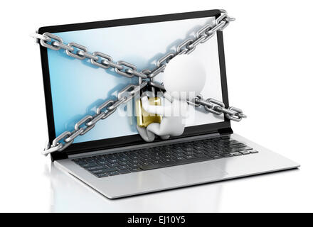 3D renderer immagine. Computer portatile con serratura e catena. Sicurezza dei dati concetto. Foto Stock