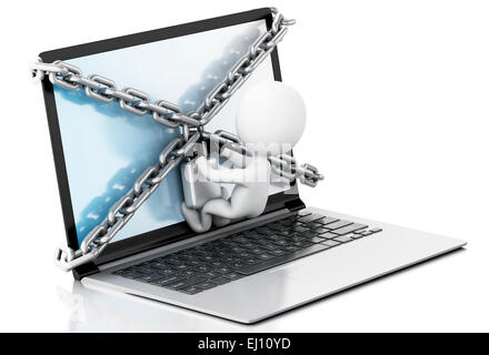 3D renderer immagine. Computer portatile con serratura e catena. Sicurezza dei dati concetto. Foto Stock