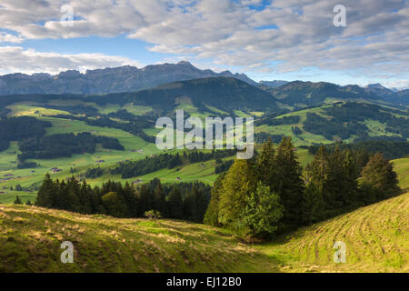 Vista, Hundwiler Höhe, altezza Hundwil, Svizzera, Europa, del cantone di Appenzell Ausserrhoden, vantage point, aspetto, all'Alpstein, Foto Stock