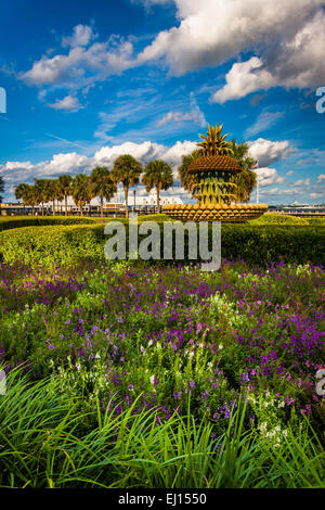 Il giardino e la Fontana di Ananas al Waterfront Park a Charleston, Carolina del Sud. Foto Stock