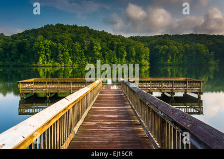 Piccolo molo sul lago Oolenoy, Table Rock State Park, Carolina del Sud. Foto Stock