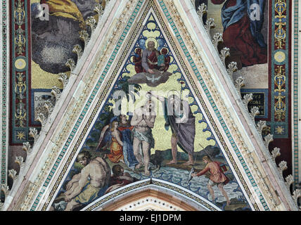 Il Battesimo di Cristo. Mosaico del XIX secolo sulla cattedrale di Orvieto a Orvieto, Umbria, Italia. Foto Stock