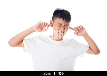 Ragazzo adolescente gesticolando con espressione facciale Foto Stock