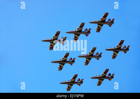 Base aerea militare di Cameri, Italiano team acrobatico "Frecce Tricolori" durante un airshow. Foto Stock