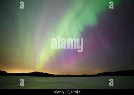 Aurora boreale o luci del nord fotografato da dritto al di sotto. Colori vibranti della corona e il cielo stellato su backgrou Foto Stock