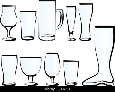 Illustrazione Vettoriale set di bicchieri da birra, come si può trovare in un bar, un pub e un ristorante. Illustrazione Vettoriale