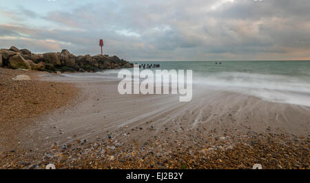 Una vista di uno dei pennelli a Barton sul mare in Hampshire. Foto Stock