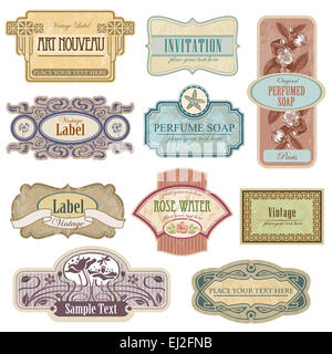 Ornati di etichette vintage nello stile Art Nouveau. Foto Stock