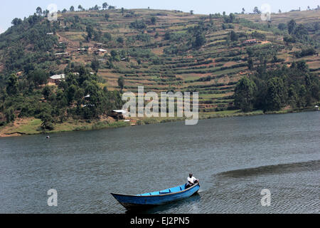 Il lago Bunyonyi e, Africa più profondi del lago del cratere in Uganda occidentale Foto Stock