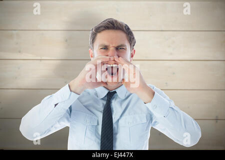 Immagine composita di imprenditore arrabbiato grida Foto Stock