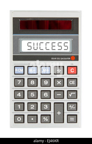Calcolatore vecchio che mostra un testo sul display - successo Foto Stock