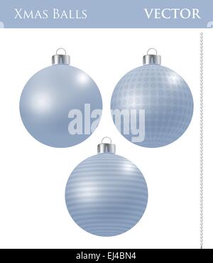 Un set di luce blu palle di Natale con ornamenti diversi Illustrazione Vettoriale