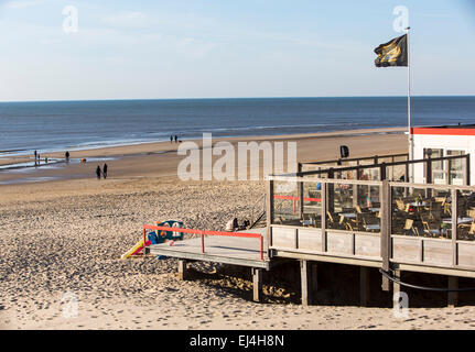 Spiaggia, costa del Mare del Nord, Bergen aan Zee, North Holland, Paesi Bassi, bar in spiaggia, ristorante, Foto Stock