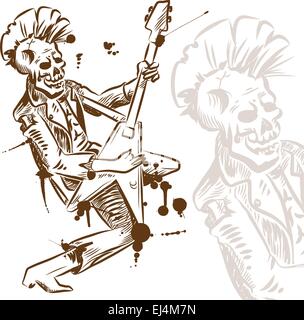Il punk rock chitarrista disegnare a mano Illustrazione Vettoriale