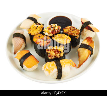 Sushi in una piastra Foto Stock