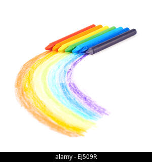 Arcobaleno disegnato con le matite in cera Foto Stock