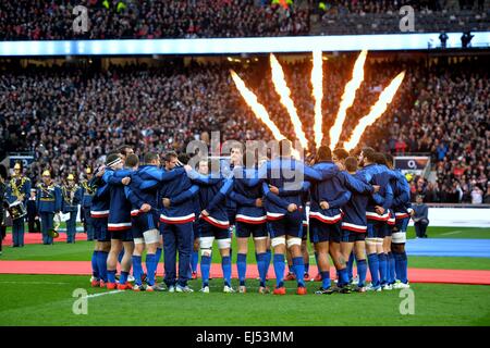 Twickenham, Londra UK. Xxi Mar, 2015. 6 Nazioni di Rugby internazionale. Tra Inghilterra e Francia. Il team francese line-up Credit: Azione Plus sport/Alamy Live News Foto Stock