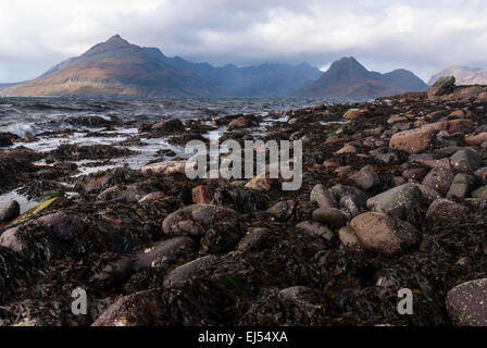 La Cullin montagne sul Loch Scavaig dal litorale Elgol Foto Stock