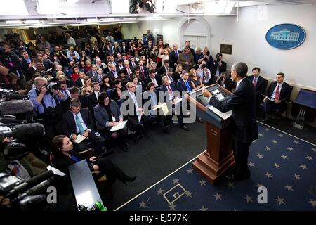 Il Presidente Usa Barack Obama tiene una conferenza stampa a James S. Brady Press Briefing Room della casa bianca 19 Dicembre 2014 a Washington, DC. Foto Stock