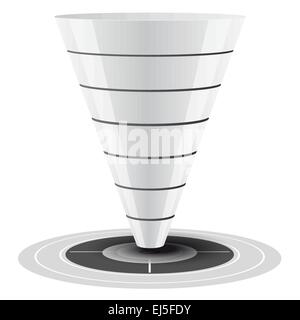 Sette livelli di imbuto di conversione su sfondo bianco con un target inferiore. analytics grafico Illustrazione Vettoriale