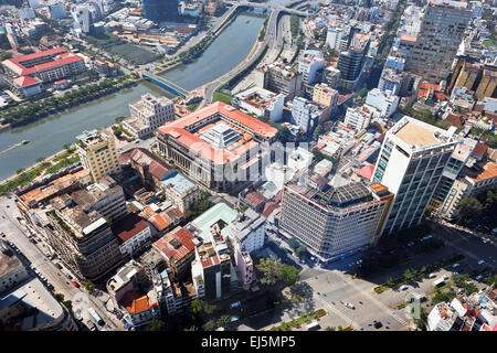 Vista dalla Bitexco torre finanziaria Observation Deck. La città di Ho Chi Minh, Vietnam. Foto Stock