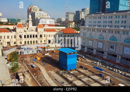 Metro sito in costruzione nel Distretto 1. La città di Ho Chi Minh, Vietnam. Foto Stock