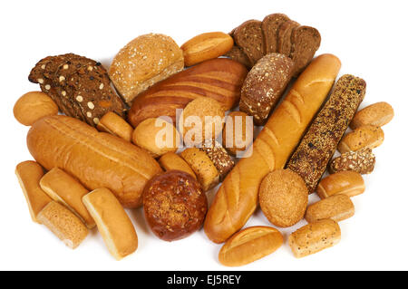 Varietà di pane isolati su sfondo bianco Foto Stock