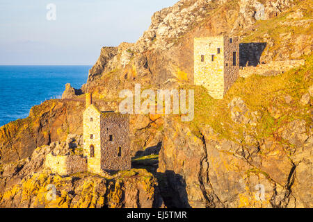 La corona del motore pearced case sulla scogliera a Botallack sul vicino a St appena Cornwall Inghilterra UK Europa Foto Stock