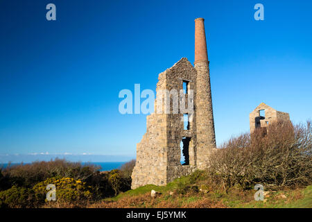 Le rovine di Carn Galver miniera sulla costa di Penwith Cornwall Inghilterra UK Europa Foto Stock