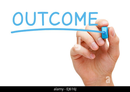 La scrittura a mano esito con marcatore blu su trasparente scheda di pulizia. Foto Stock