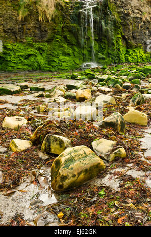 Cascata sulla spiaggia di Baia Kimmeridge, Dorset, Inghilterra Foto Stock