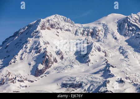 Il Monte Rainer dalla vista sul ghiacciaio in inverno, vista sul ghiacciaio deserto, Washington, Stati Uniti d'America. Foto Stock