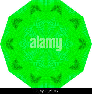Un Mandala illustrazione fatta da molti piccoli triangoli e finito in un gradiente di colore verde Foto Stock