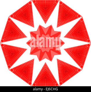 Un rosso e bianco Mandala illustrazione fatta da molti piccoli triangoli per formare un intricato design. Foto Stock