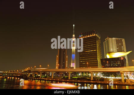 Tokyo Skytree illuminazione notturna, Tokyo, Giappone Foto Stock