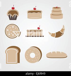 Varietà di prodotti da forno le icone a colori, vettore di stock Illustrazione Vettoriale