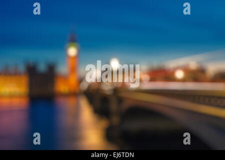 Bokeh di Big Ben e Westminster Bridge, Londra Foto Stock