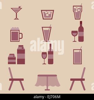 Bevande set di icone nel ristorante, vettore di stock Illustrazione Vettoriale