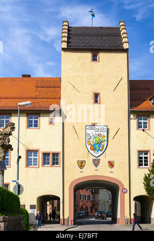 Porta d'ingresso al castello di Fürstenberger Schloss Wolfach Ortenau Foresta Nera Baden-Württemberg Germania Europa Foto Stock