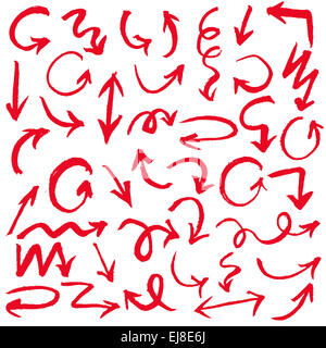 Rosso disegnato a mano impostare le frecce Foto Stock