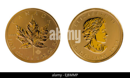 Oro canadese Maple Leaf uno oncia moneta Foto Stock