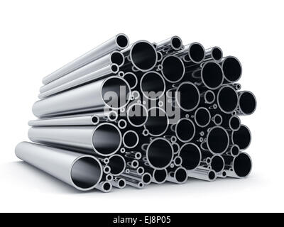 3D rendering di tubi metallici isolati su sfondo bianco Foto Stock