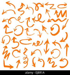 Orange disegnati a mano impostare le frecce Foto Stock