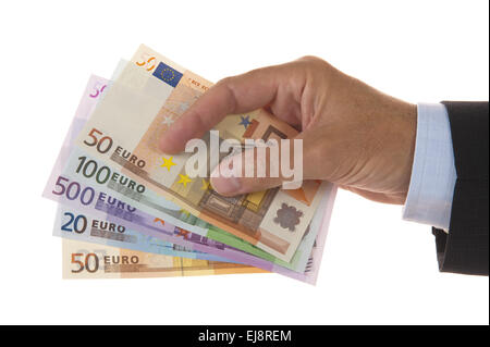 Bundel euro in mano Foto Stock