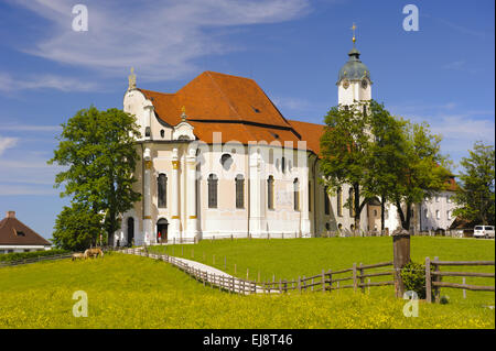 Punto di riferimento e il patrimonio mondiale UNESCO Wieskirche Foto Stock