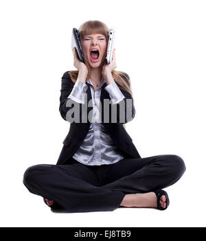 Sottolineato business donna con laptop Foto Stock