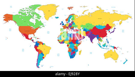 Variopinto mondo dettagliata mappa Foto Stock